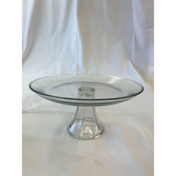 Clear Glass Pedestal Cake Stand 9 Inches Round With Simple Design - Picture 1 of 2